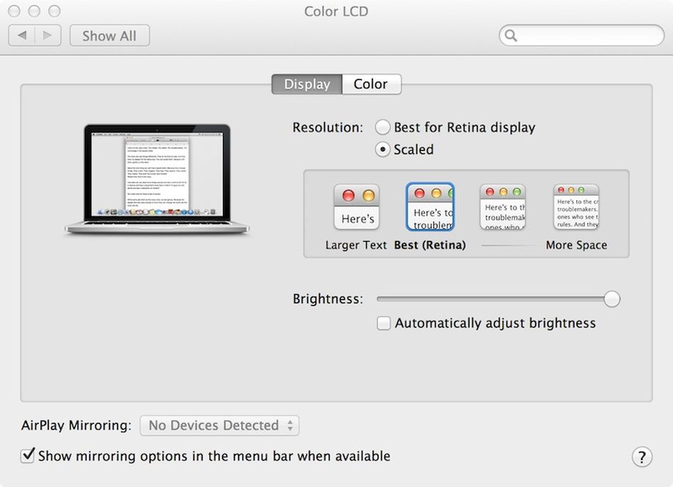 Retina MacBook Pro display settings