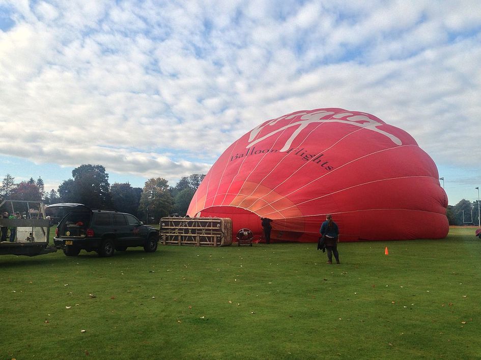 Our hot air balloon slowly filling with air.