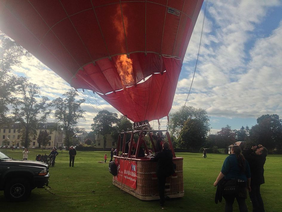 The hot air balloon very nearly ready to lift off