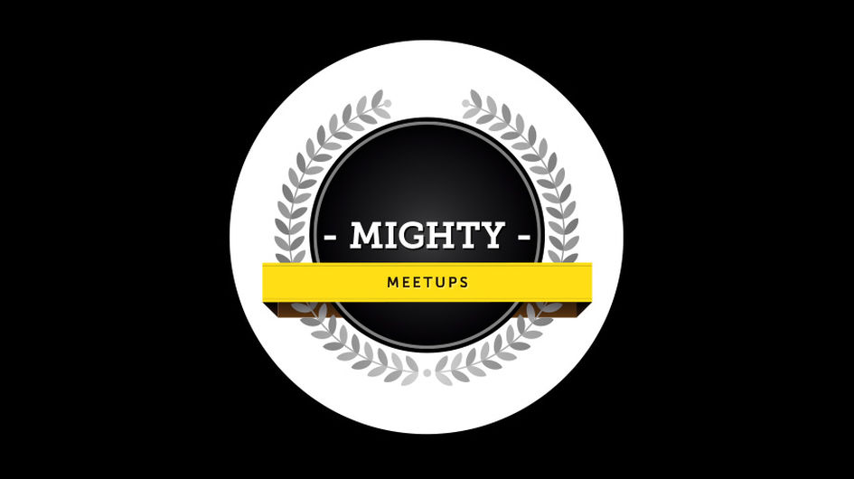 The first Mighty Meetup logo and postcard